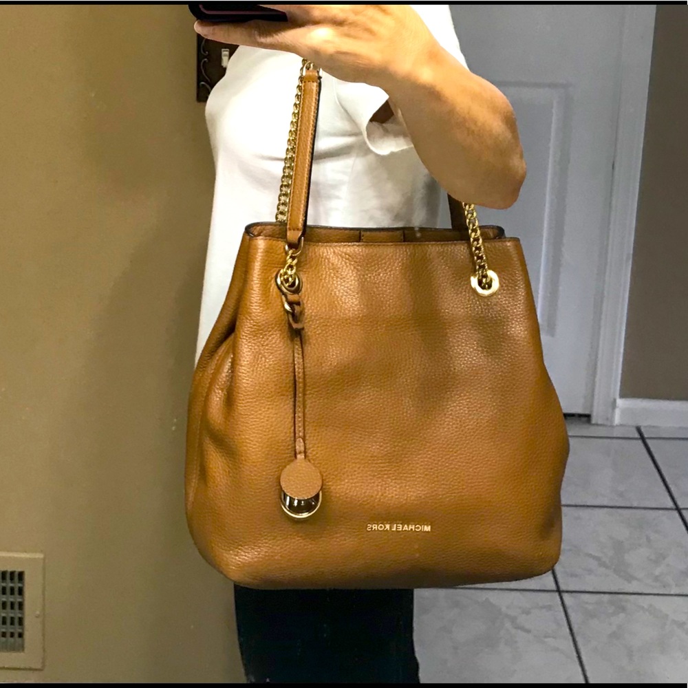 Michael Kors Camel Leather Purse w/ Gold Chains